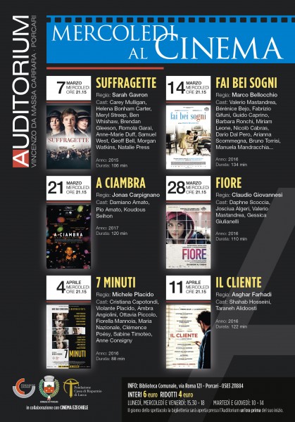 Porcari rassegna cinematografica Mercoledì al Cinema Lucca