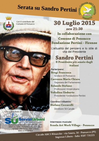 Il 30 luglio a Ponsacco “Sandro Pertini il Presidente più amato dagli italiani”