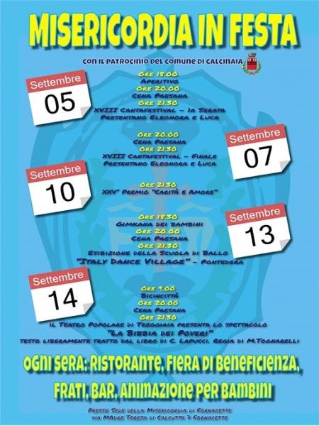 Dal 5 al 14 settembre a Calcinaia "Misericordia in Festa"