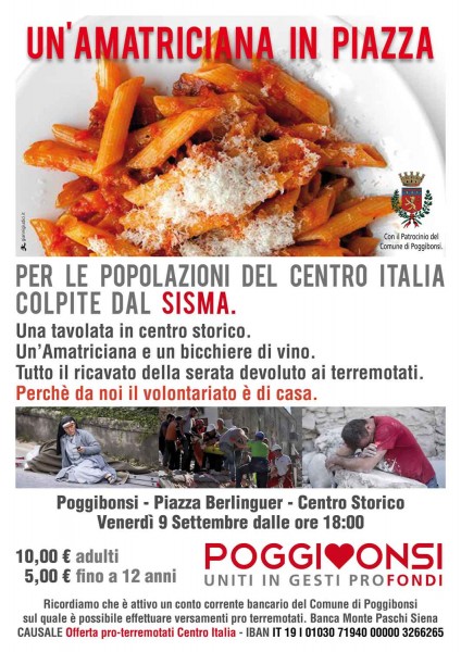 Poggibonsi cena di solidarietà Un’amatriciana in piazza Siena